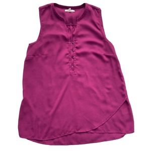 Maurices Tank Top Sz S Magenta Chiffon V Neck Faux Hook Eye Womens Pink Casual
